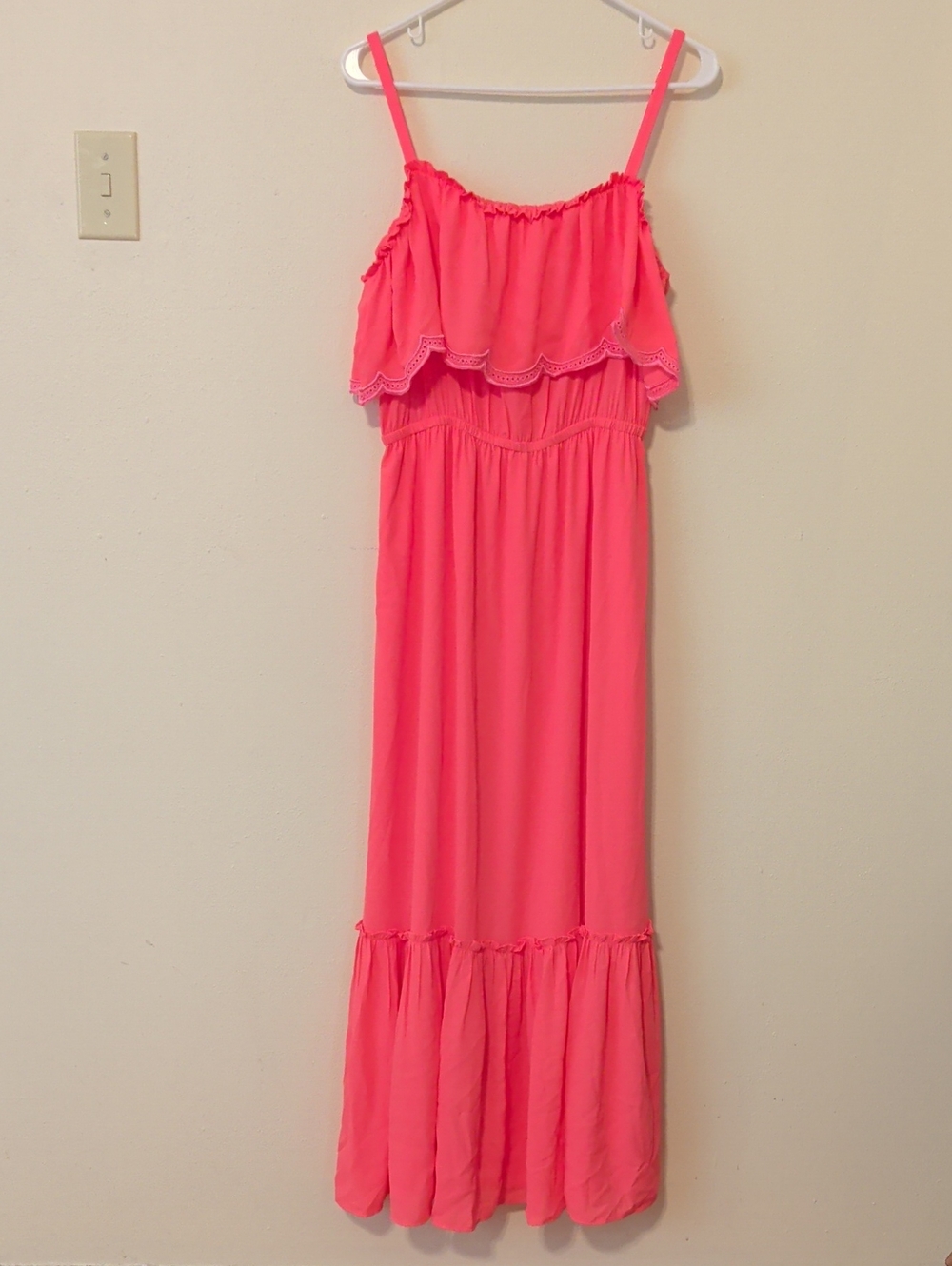 Lilly Pulitzer Hot Pink Ruffle Tiered Maxi Dress - ' Spaghetti Strap